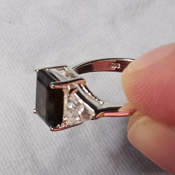 Vintage 90s Sterling Silver Smoky Quartz CZ Cocktail Ring Size 7.5 - Picture 9 of 16